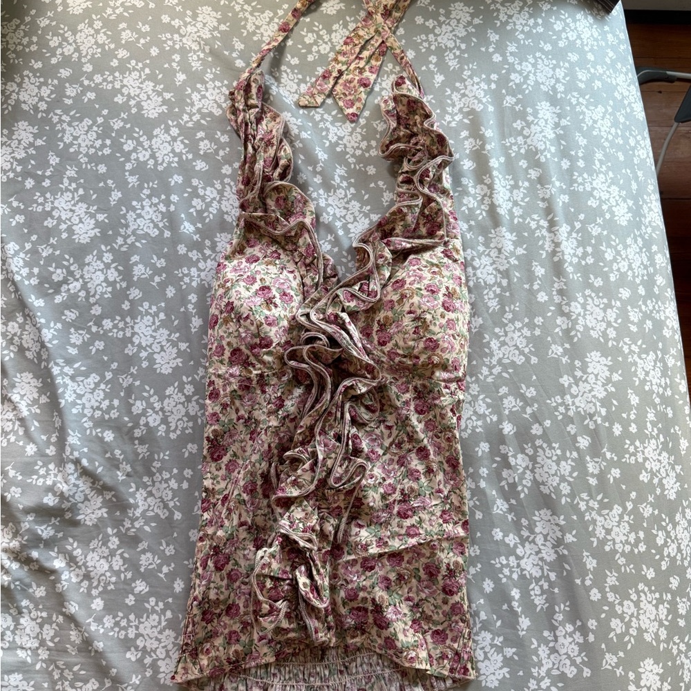 Poetry Pink Cream Ruffled Tie Front Tank Top